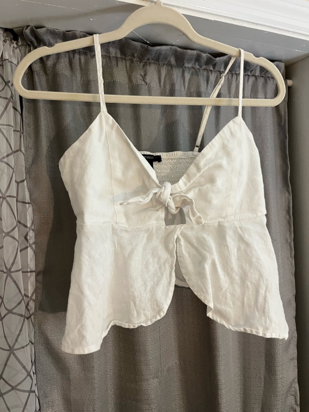 White Tie-Front Linen Camisole Top M